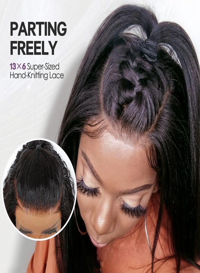 WIGER Straight Lace Frontal Wigs for Black Women Yaki Straight Layered Wigs 13X6 HD Lace Front Wig Long Synthetic Blow Out Hair for Daily or Events Salon-trimmed Hairstyle - Image 4